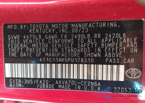 2023 Toyota Camry Le из США, поврежденный, VIN 4T1C11AK5PU178310